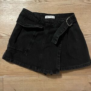 Zara Kids Black Denim Wrap Skort with Belt size 11/12